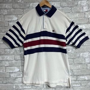 Vintage Tommy Hilfiger Men's Large Short Sleeve Polo Shirt. Textured. Colorblock